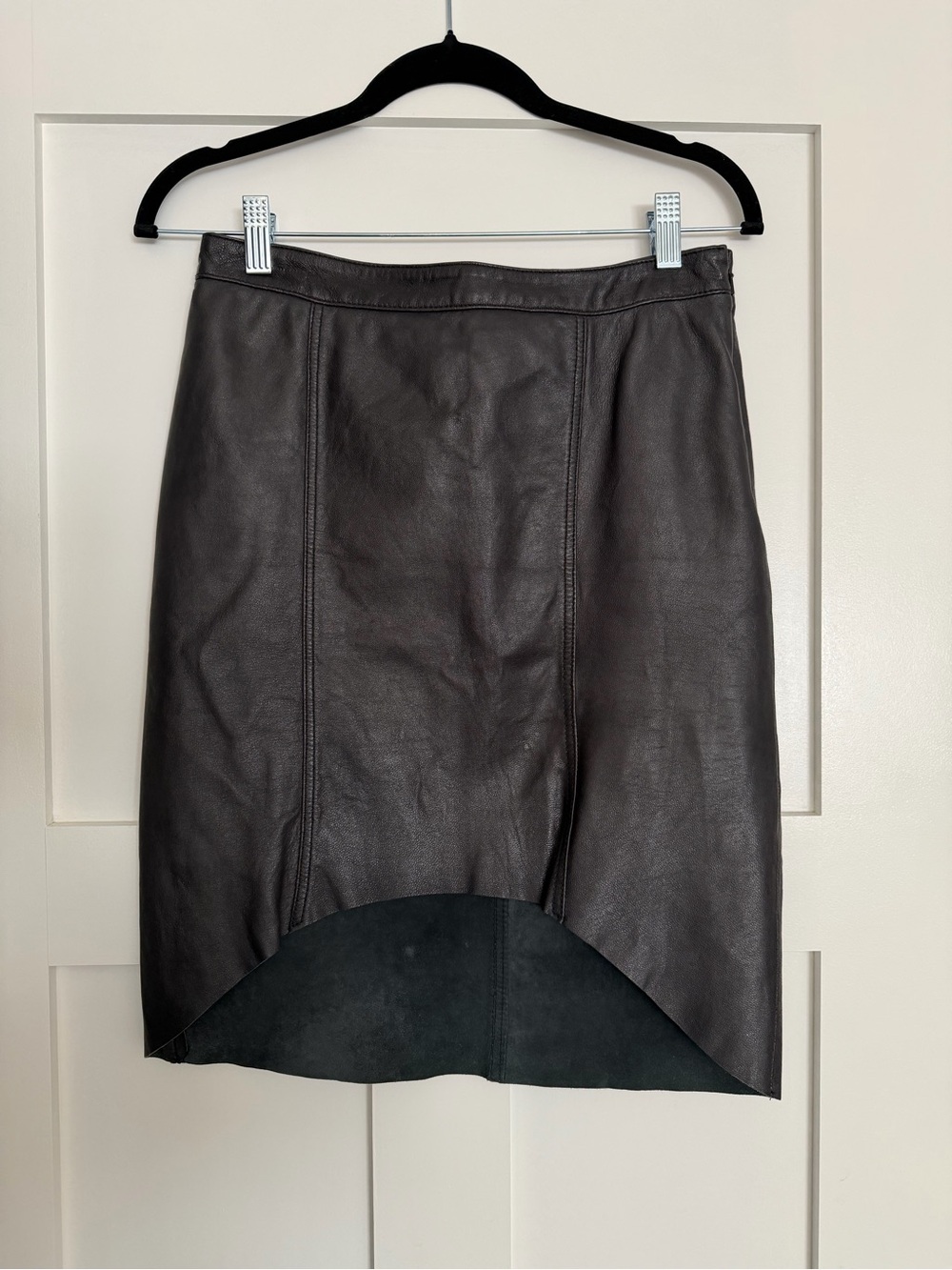Trouble Black Leather High-Low Pencil Skirt